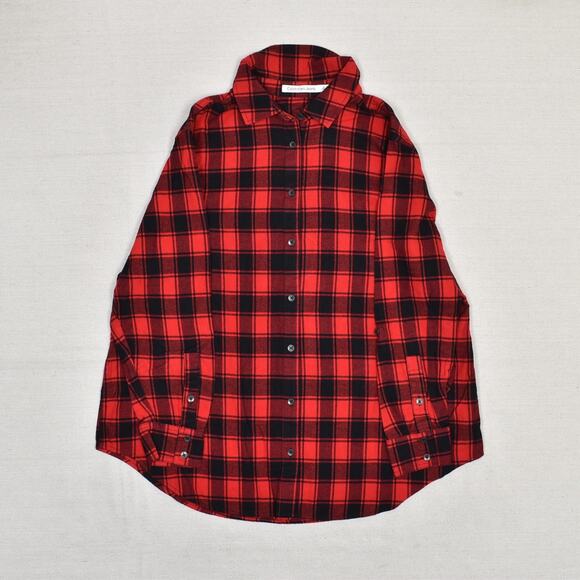 Calvin Klein Women Button Up Red Top Size M Long Sleeve Plaid Cotton Blend - Picture 2 of 8